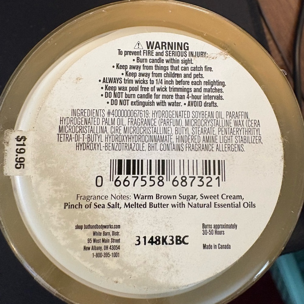 White Barn Salted Butterscotch Scented Candle - White and Gold - Picture 3 of 3